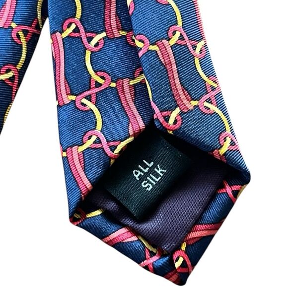 Tom James 100% Silk Neck Tie Navy Red Gold Nautical Knots - Picture 4 of 4